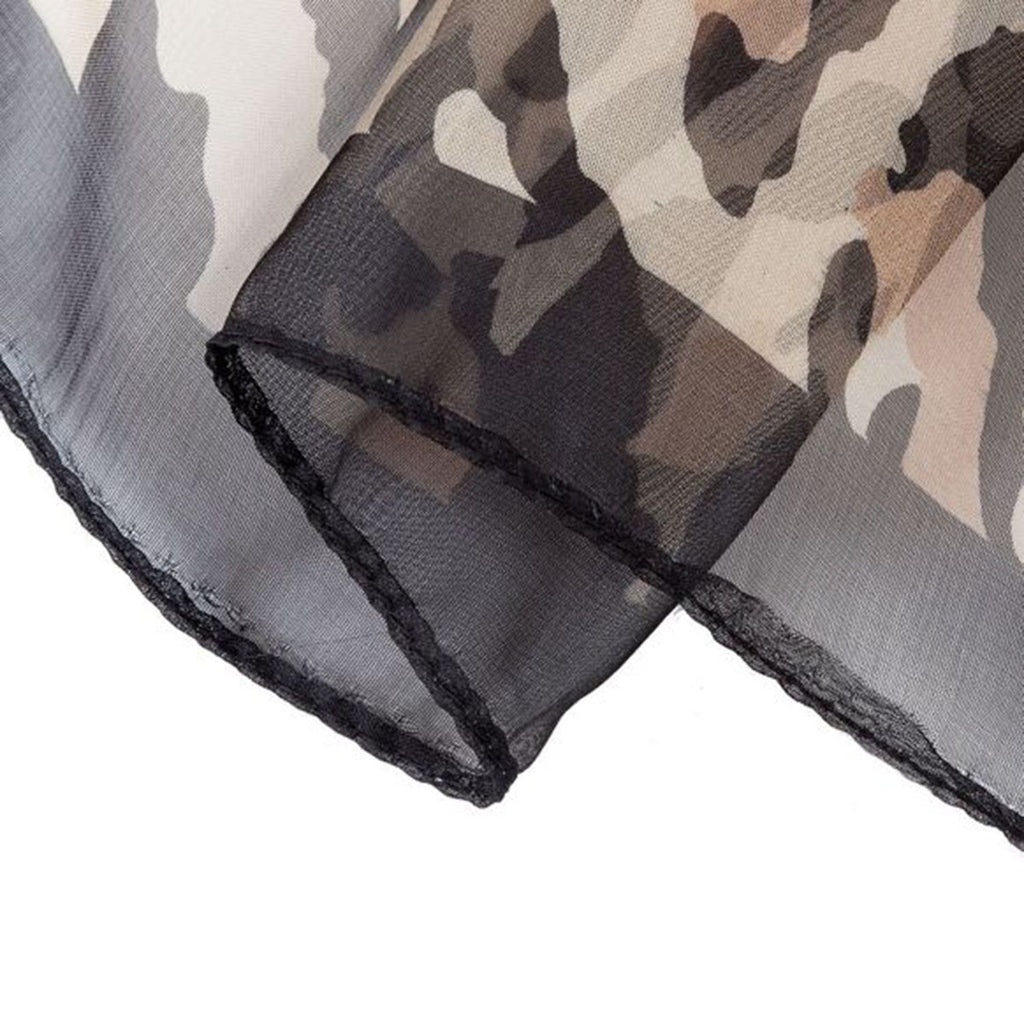 Geometric Print Orange Chiffon Scarf With Animal Print Edge - SKRF