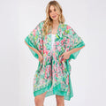 Green Floral Flower Pattern Silky Feel Summer Kimono Coverup - SKRF