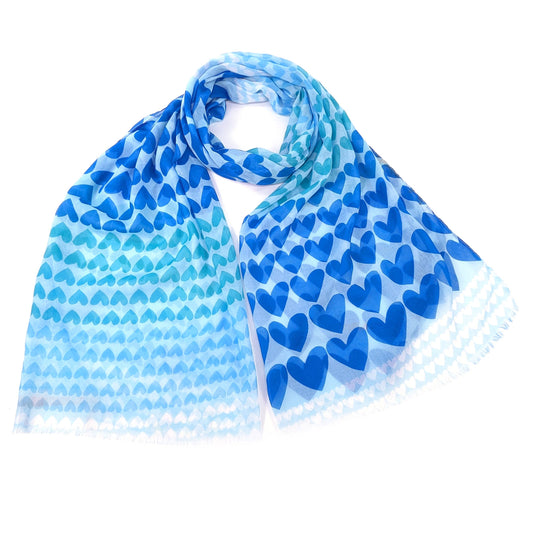 Hestia Ocean Blue Gradient Heart Print Scarf