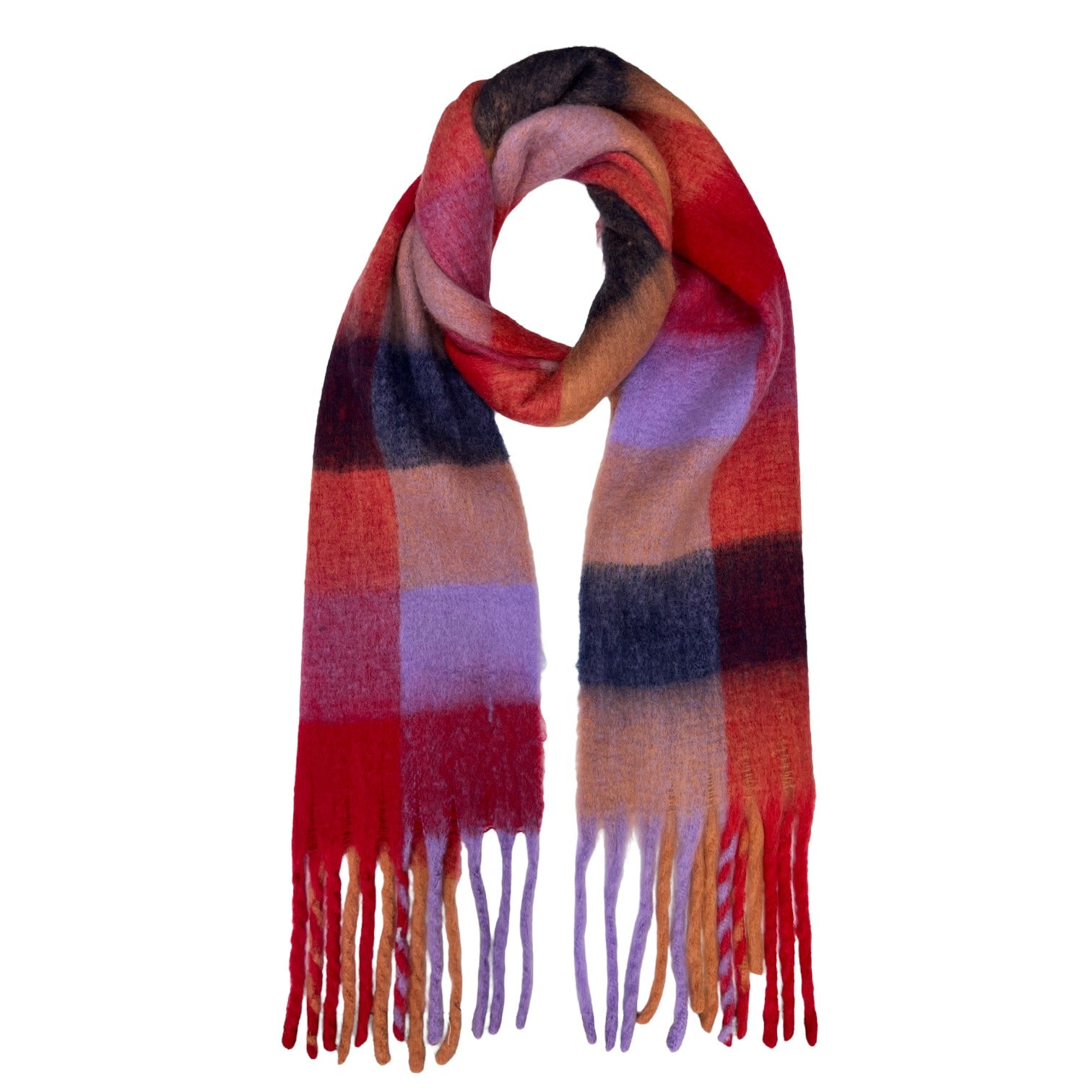 Soft Check Berrie Multicolour Winter Scarf With Tassels