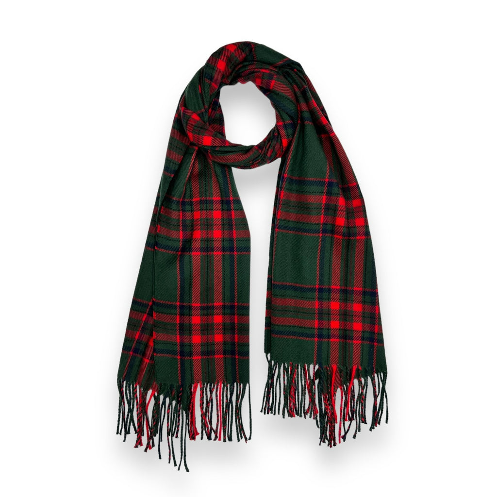 Tartan Winter Scarf With Tassle Ends Dark Green