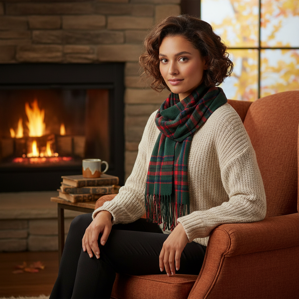 Tartan Winter Scarf With Tassle Ends Dark Green