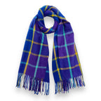 Colourful Royal Blue Check Scarf With Tassels