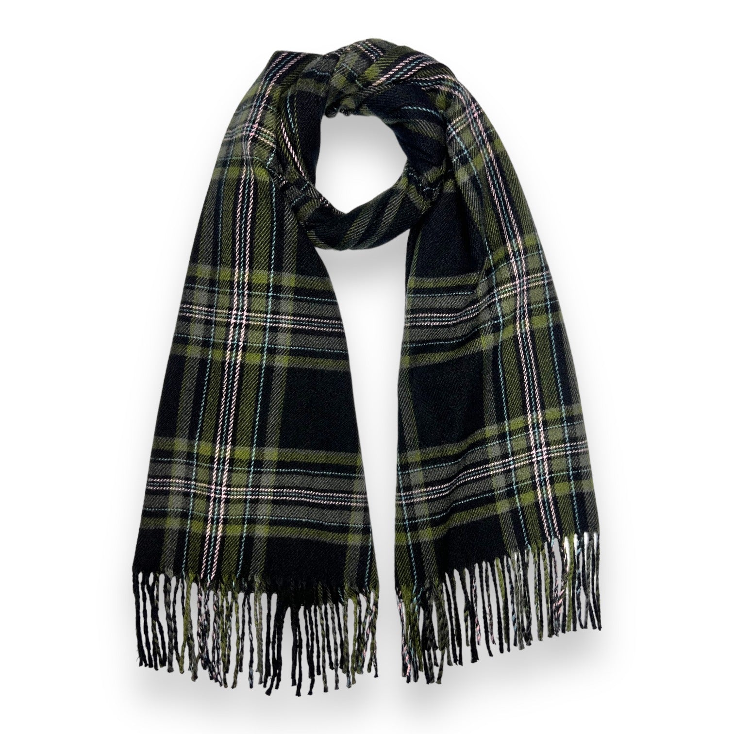 Tartan Winter Scarf With Tassle Ends Black Green