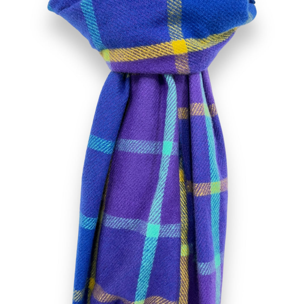Colourful Royal Blue Check Scarf With Tassels
