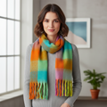 Soft Check Orange Multicolour Winter Scarf With Tassels