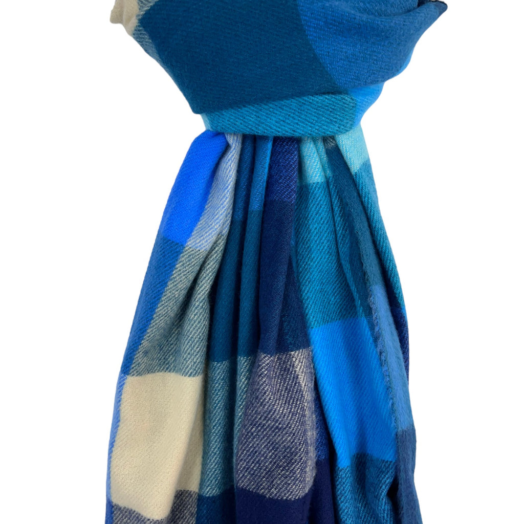 Colourful Blue Check Scarf With Tassels