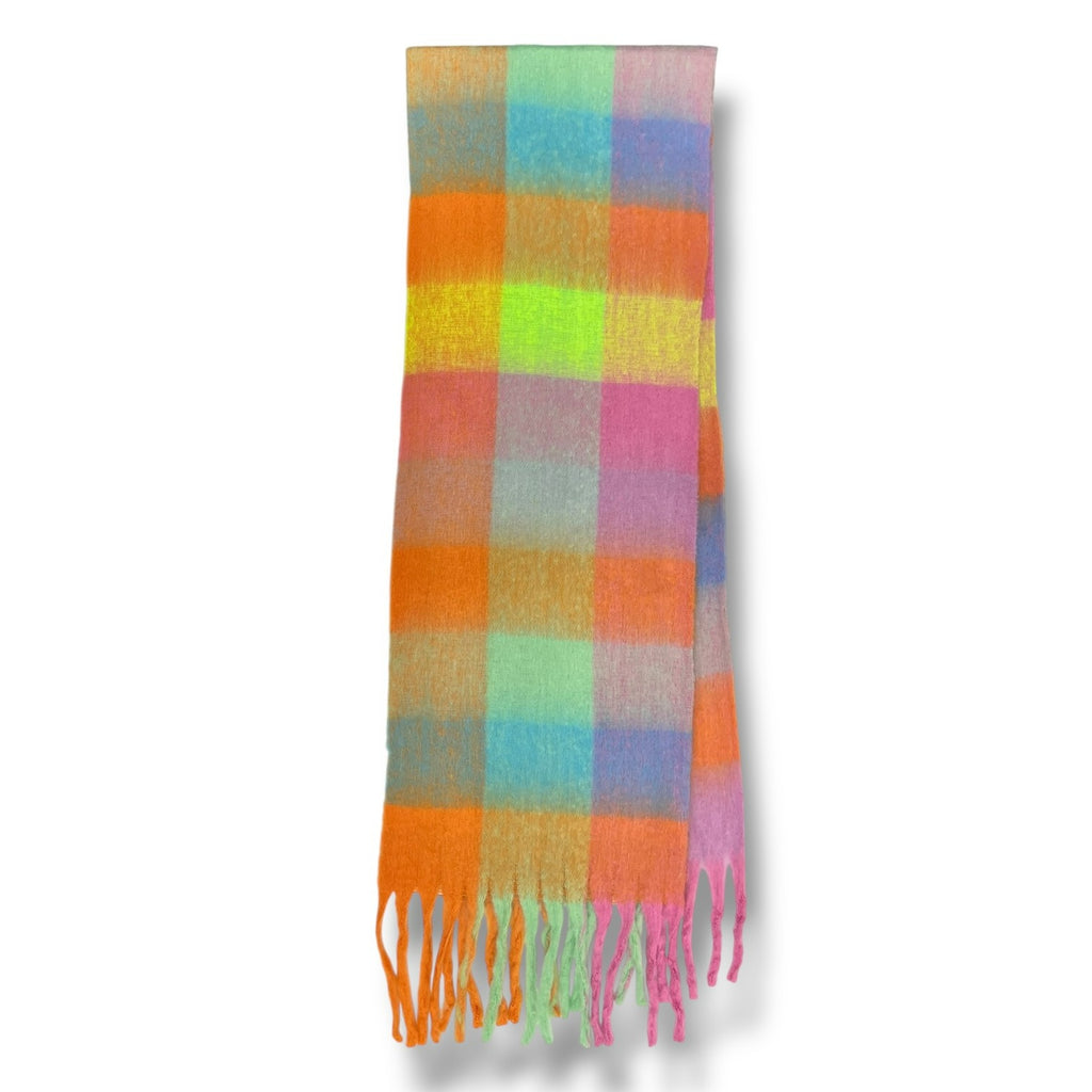 Soft Check Orange Multicolour Winter Scarf With Tassels