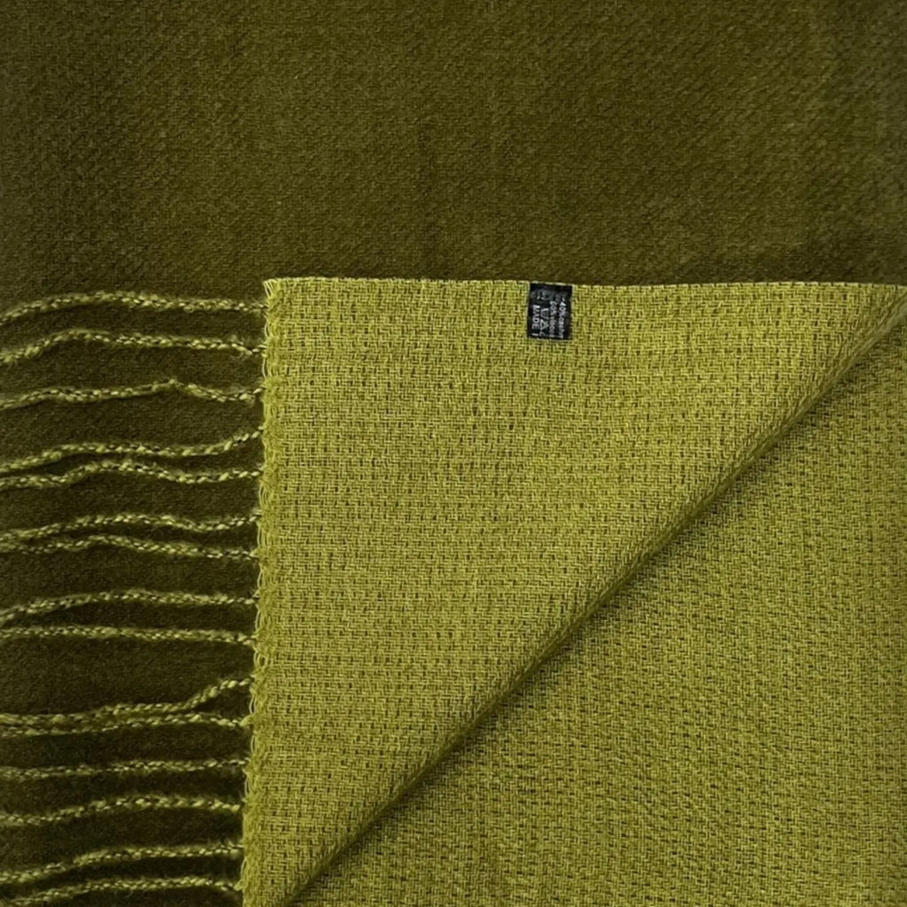 Two Tone Khaki Green Cashmere Blend Pashmina Style Tassel Scarf