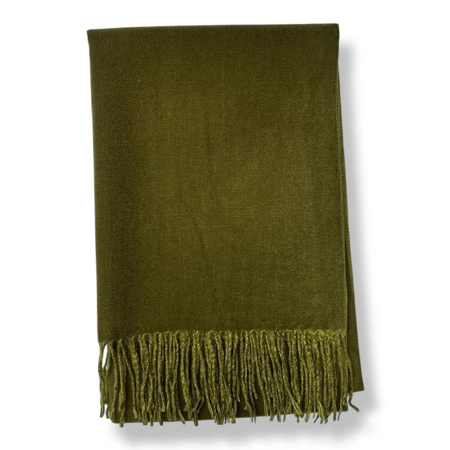 Two Tone Khaki Green Cashmere Blend Pashmina Style Tassel Scarf