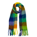 Soft Check Green Multicolour Winter Scarf With Tassels