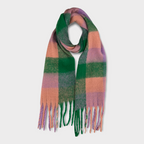 Soft Check Pink Green Multicolour Winter Scarf With Tassels