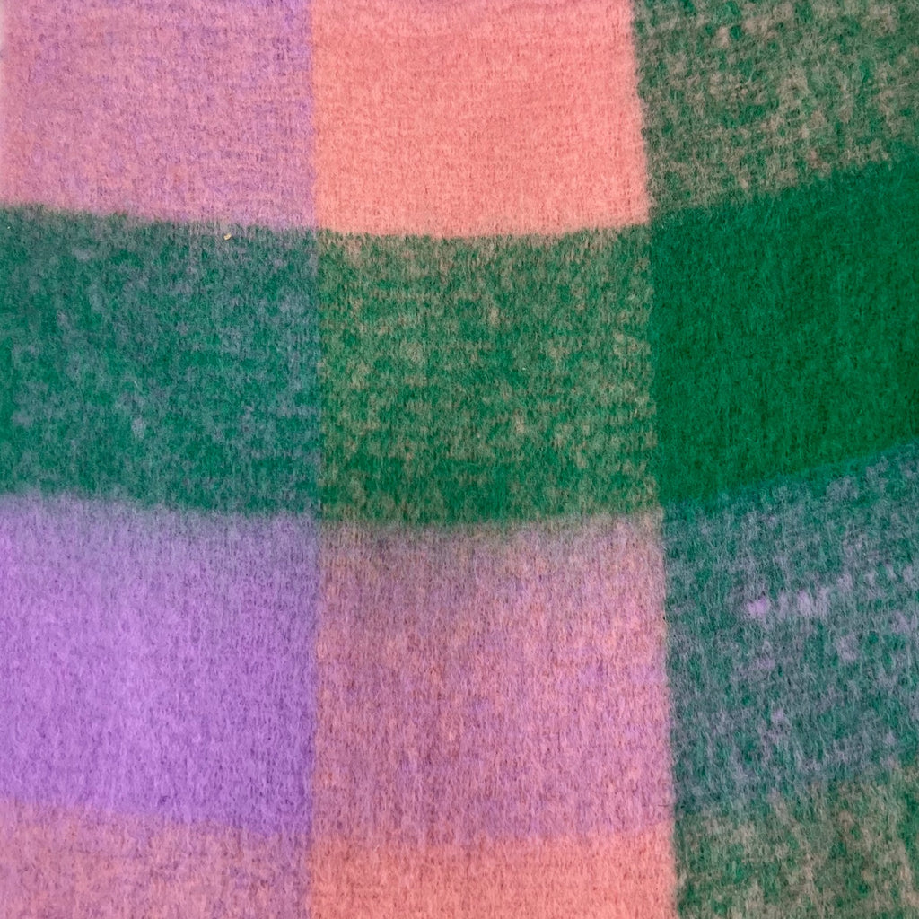 Soft Check Pink Green Multicolour Winter Scarf With Tassels
