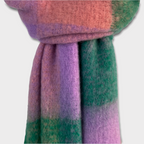 Soft Check Pink Green Multicolour Winter Scarf With Tassels