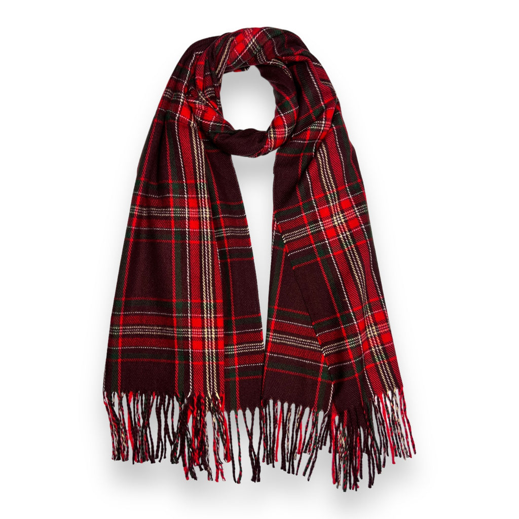 Tartan Winter Scarf With Tassle Ends Dark Red