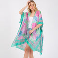 Kimono Coverup Green Multicolour Abstract Circle Print Silky Feel - SKRF