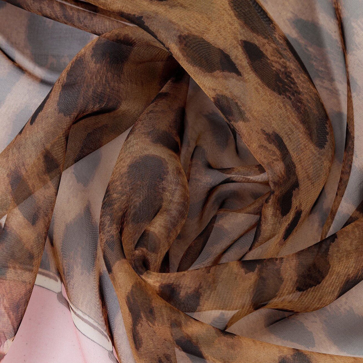 Leopard Brown Animal Print Light Pink Edged Chiffon Scarf - SKRF