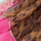 Leopard Brown Animal Print Pink Blue Edge Chiffon Scarf - SKRF