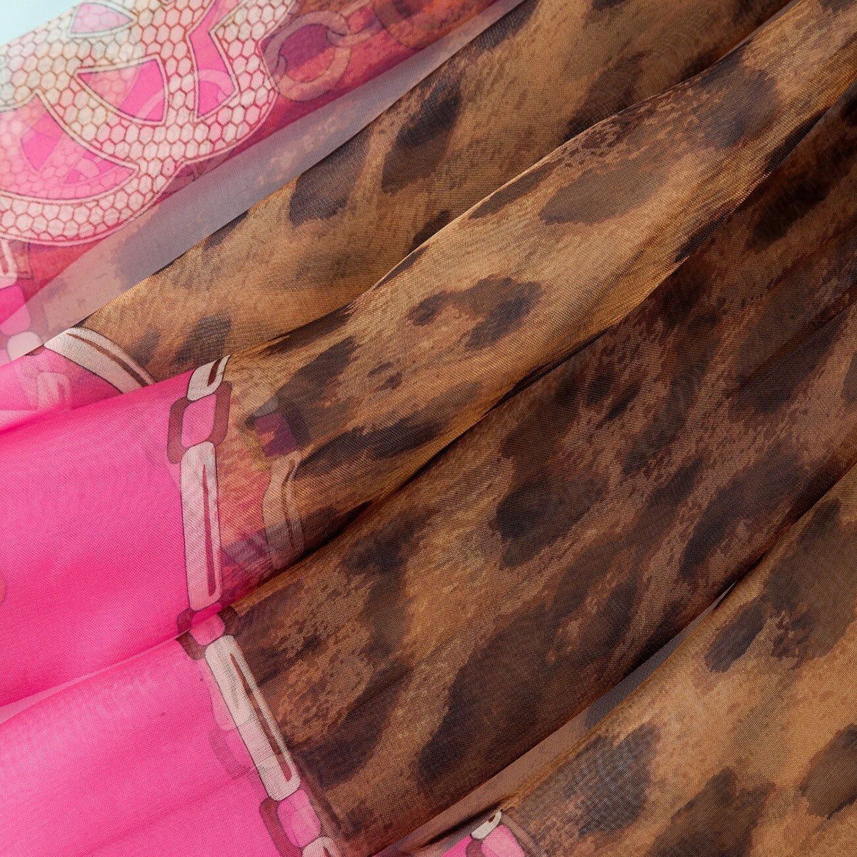 Leopard Brown Animal Print Pink Blue Edge Chiffon Scarf - SKRF
