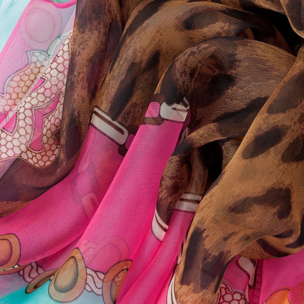 Leopard Brown Animal Print Pink Blue Edge Chiffon Scarf - SKRF