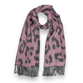 Leopard Print Cashmere Blend Scarf With Tassles Pink - SKRF