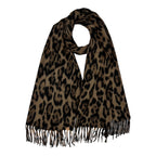 Leopard Print Wool Blend Winter Scarf Brown - SKRF