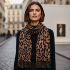 Leopard Print Wool Blend Winter Scarf Brown