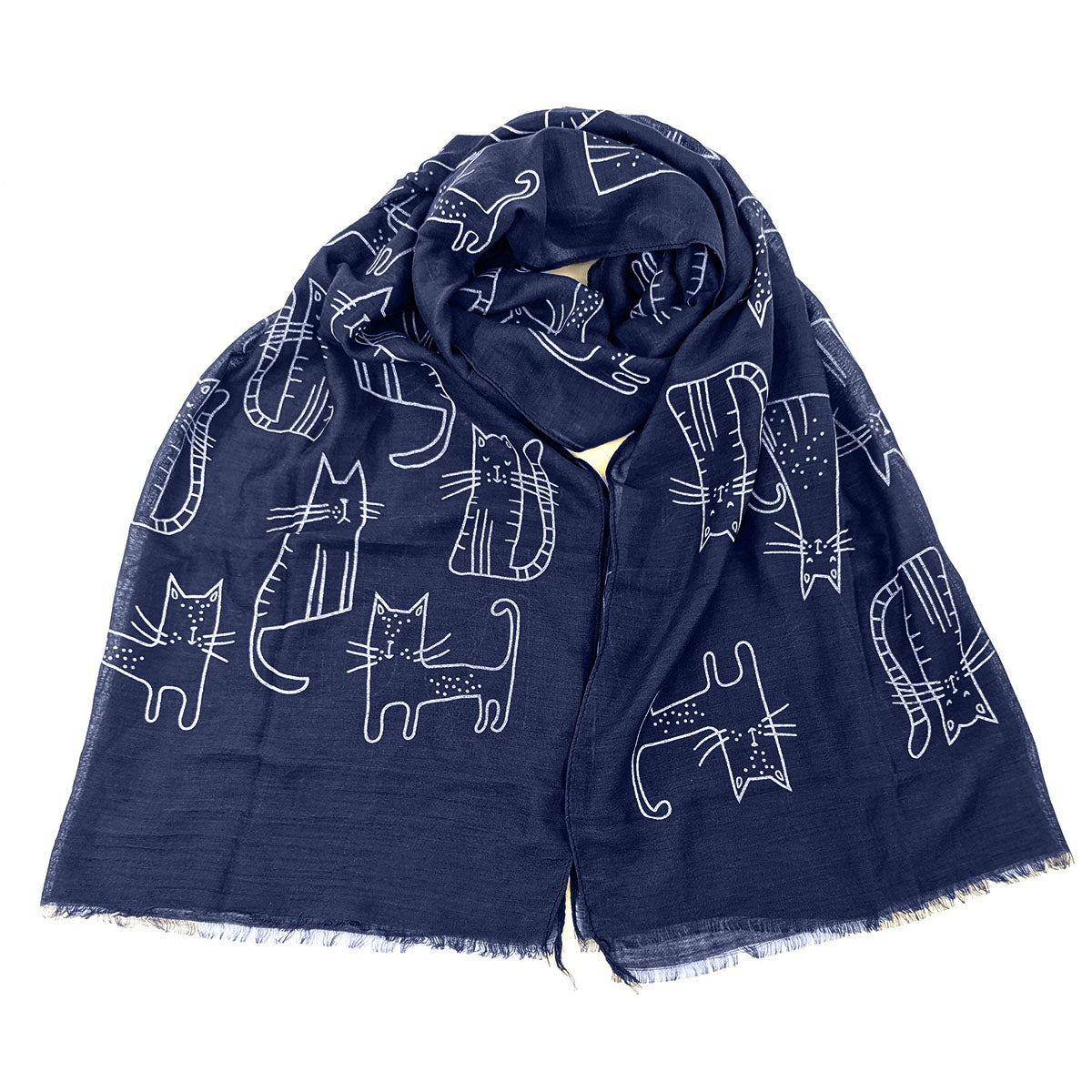 Lofe Cat Outline Navy Blue Scarf - SKRF