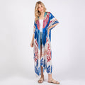 Long Summer Kimono Open Front Boho Style Blue Print - SKRF