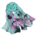 Lotus Flower & Leaf Print Chiffon Scarf Sea Green - SKRF