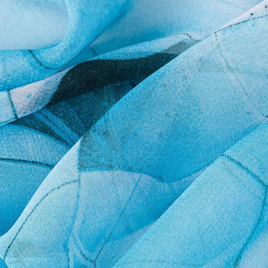 Lotus Flower & Leaves Blue Lilac Print Chiffon Scarf - SKRF