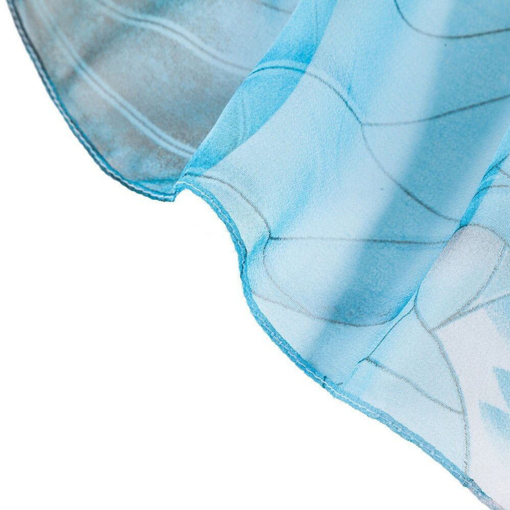 Lotus Flower & Leaves Blue Lilac Print Chiffon Scarf - SKRF