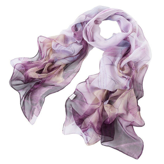 Lotus Flower & Leaves Purple Lemon Print Chiffon Scarf - SKRF