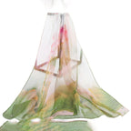 Lotus Green Pink Floral Print Chiffon Scar - SKRF