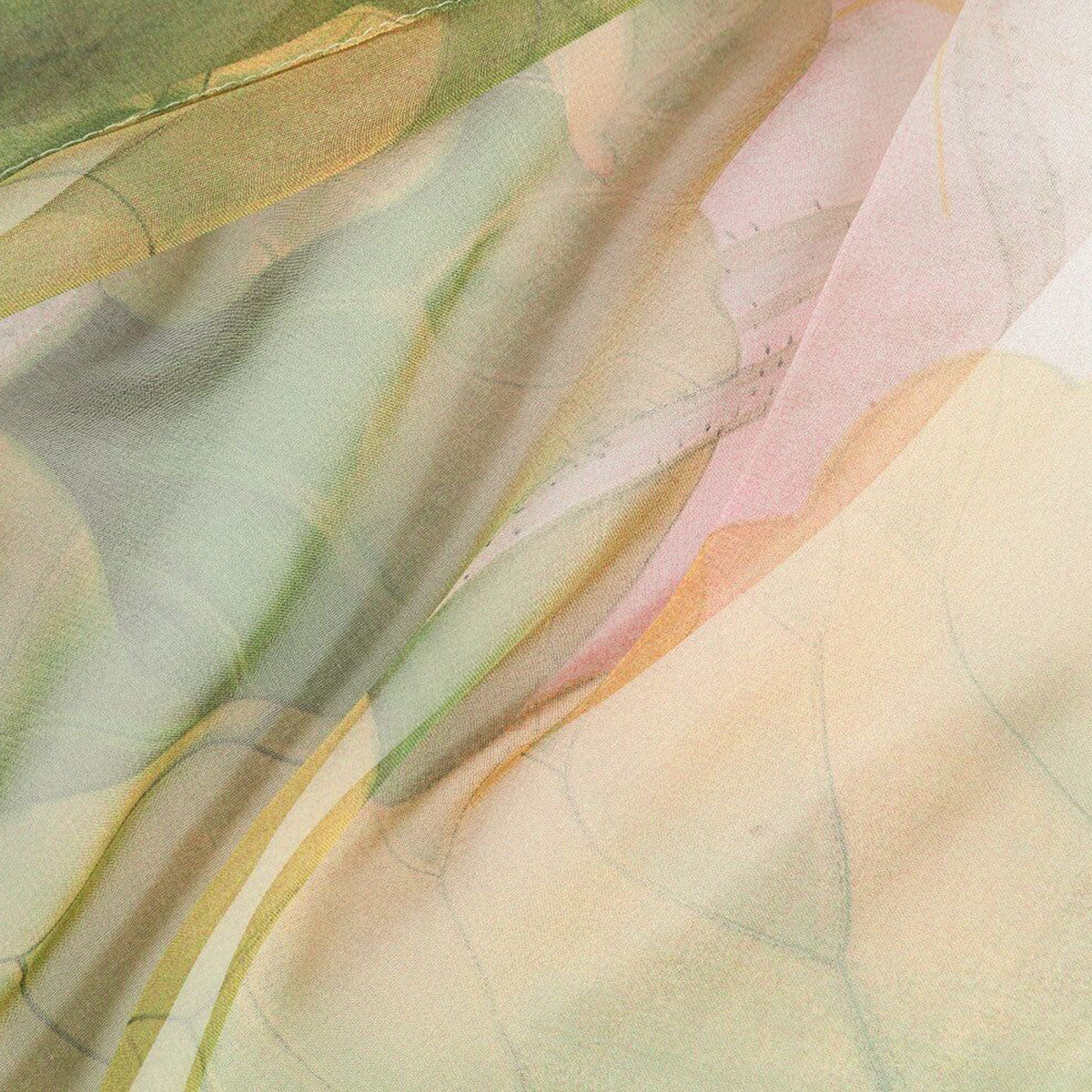 Lotus Green Pink Floral Print Chiffon Scar - SKRF