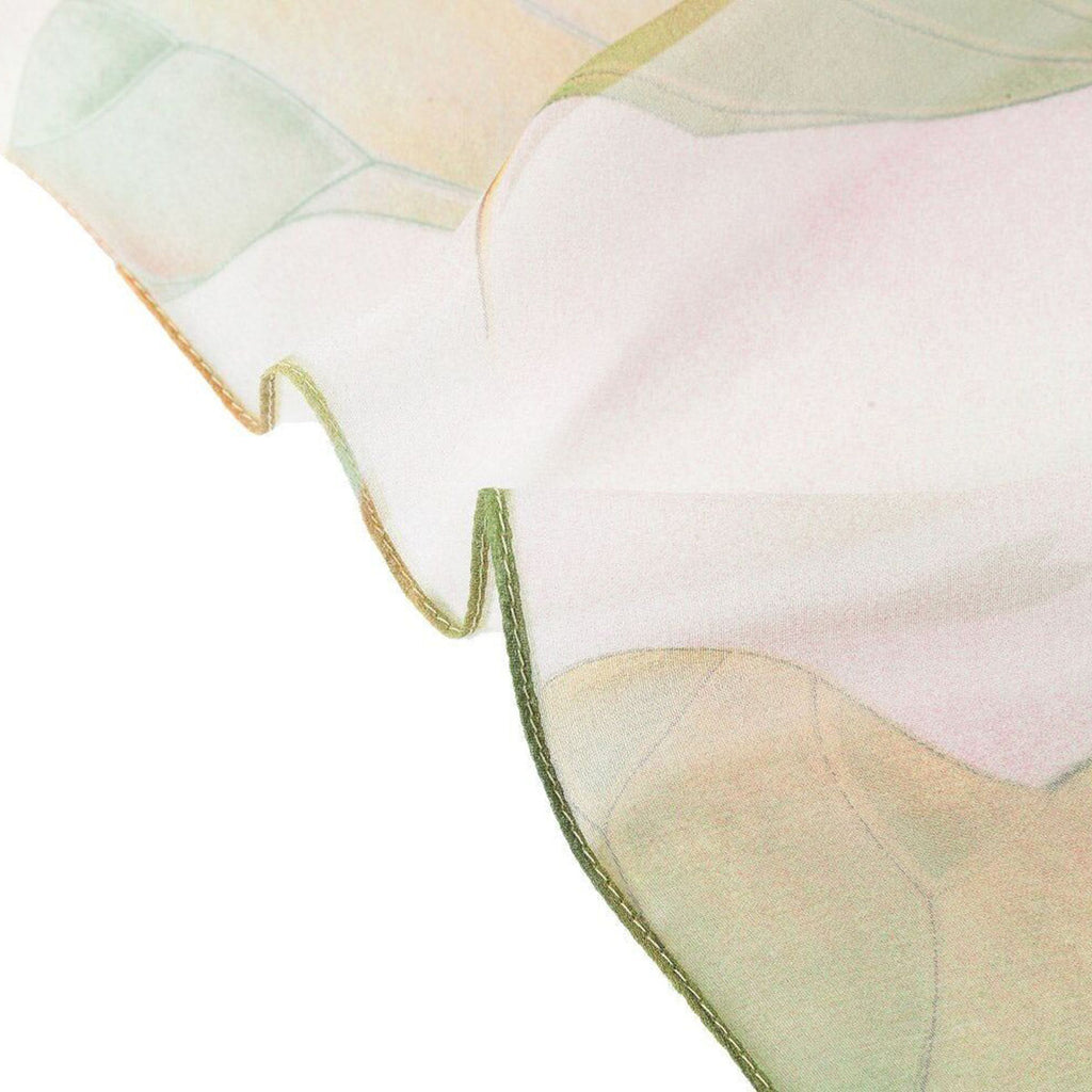 Lotus Green Pink Floral Print Chiffon Scar - SKRF