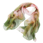 Lotus Green Pink Floral Print Chiffon Scar - SKRF