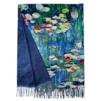 Monet Style Blue Water Lily Painting Print Wool Tassel Scarf - SKRF