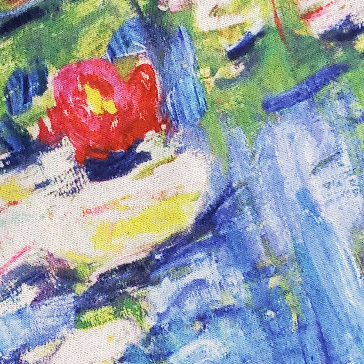 Monet Style Blue Water Lily Painting Print Wool Tassel Scarf - SKRF