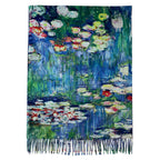 Monet Style Blue Water Lily Painting Print Wool Tassel Scarf - SKRF