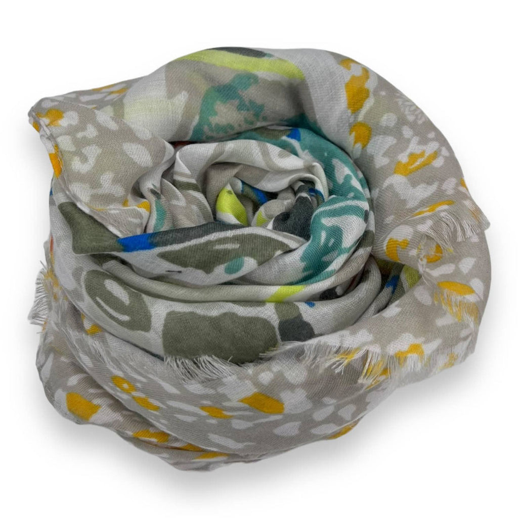 Mosaic Beige Print Fringe Edge Scarf