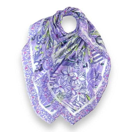 Mosaic Purple Print Fringe Edge Scarf - SKRF