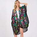 Kimono Cover Up Black Multi Coloured Heart Print Silky Feel - SKRF
