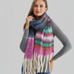 Multi Stripe Fuchsia Pink Blanket Tassel Scarf - SKRF
