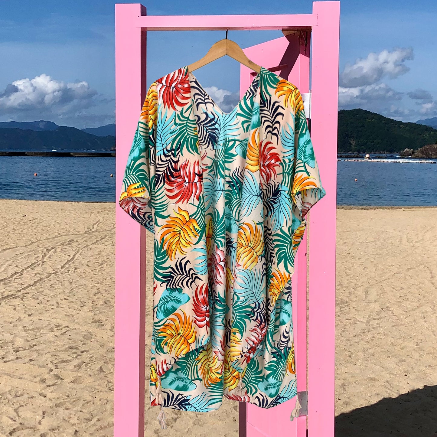 Multicolour Leaf Print Summer Beach Bikini Cover Up SKRFST066YI16 - SKRF