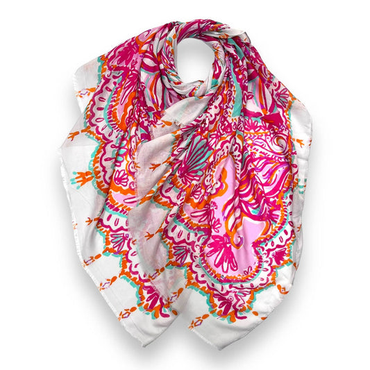 Paisley Pink Lace Print Fringe Edge Scarf - SKRF