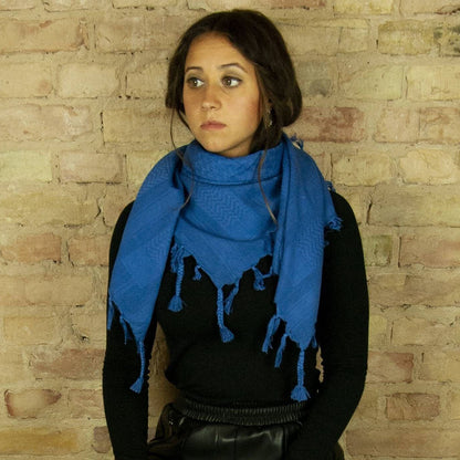 Pali Kufiya Style Blue Tassel Scarf - SKRF