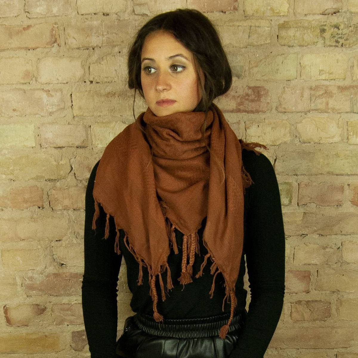 Pali Kufiya Style Brown Tassel Scarf - SKRF