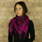 Pali Kufiya Style Magenta Pink Black Tassel Scarf - SKRF