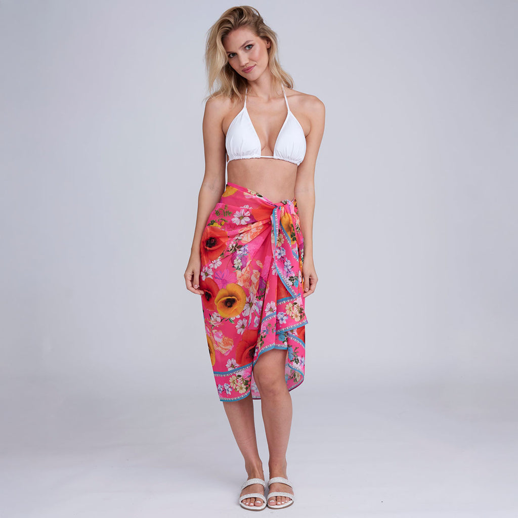 Pia Rossini Copacabana Pink Floral Print Sarong - SKRF